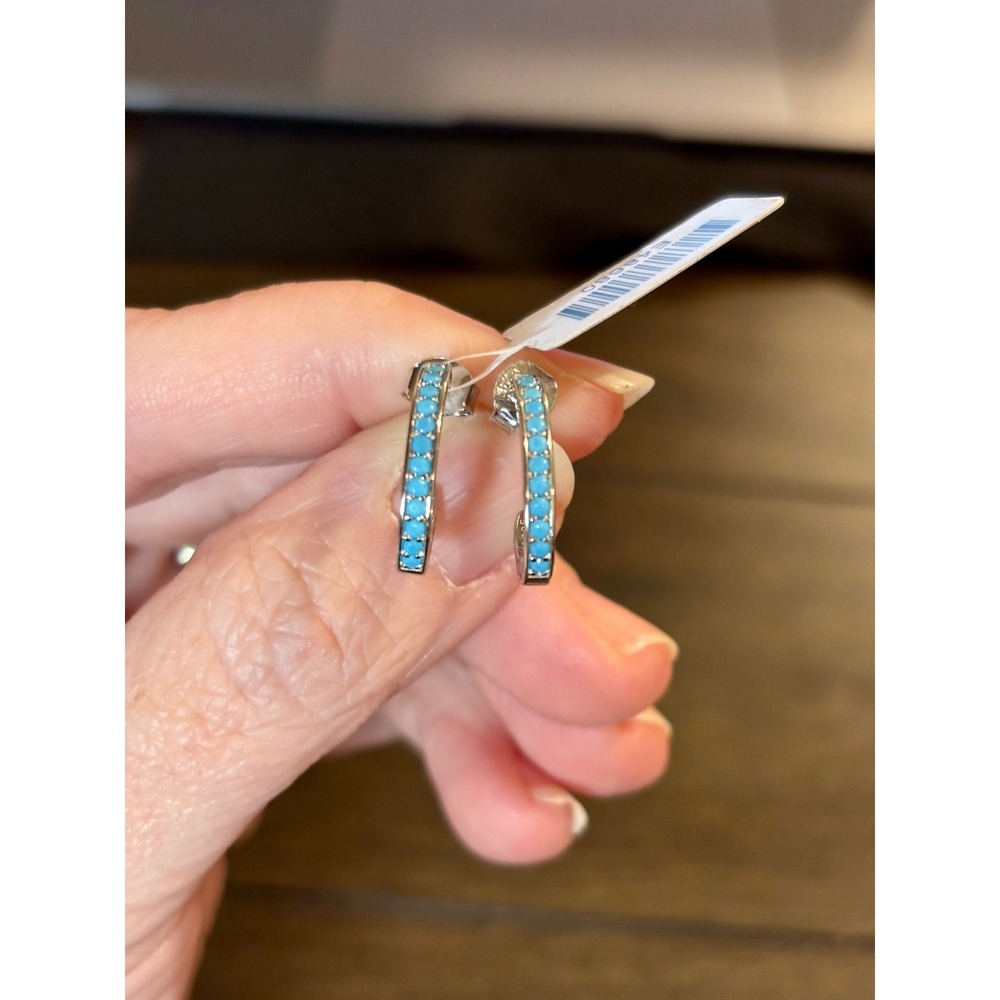 Silver Aura Sterling Silver Turquoise J-Hoop Post Earrings E48680